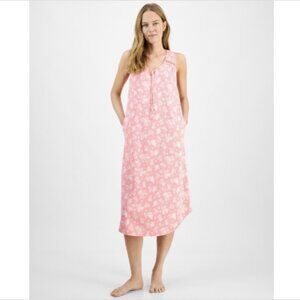 Charter Club Women's Cotton Sleeveless Tie-Neck Nightgown, Beach Floral, NWT